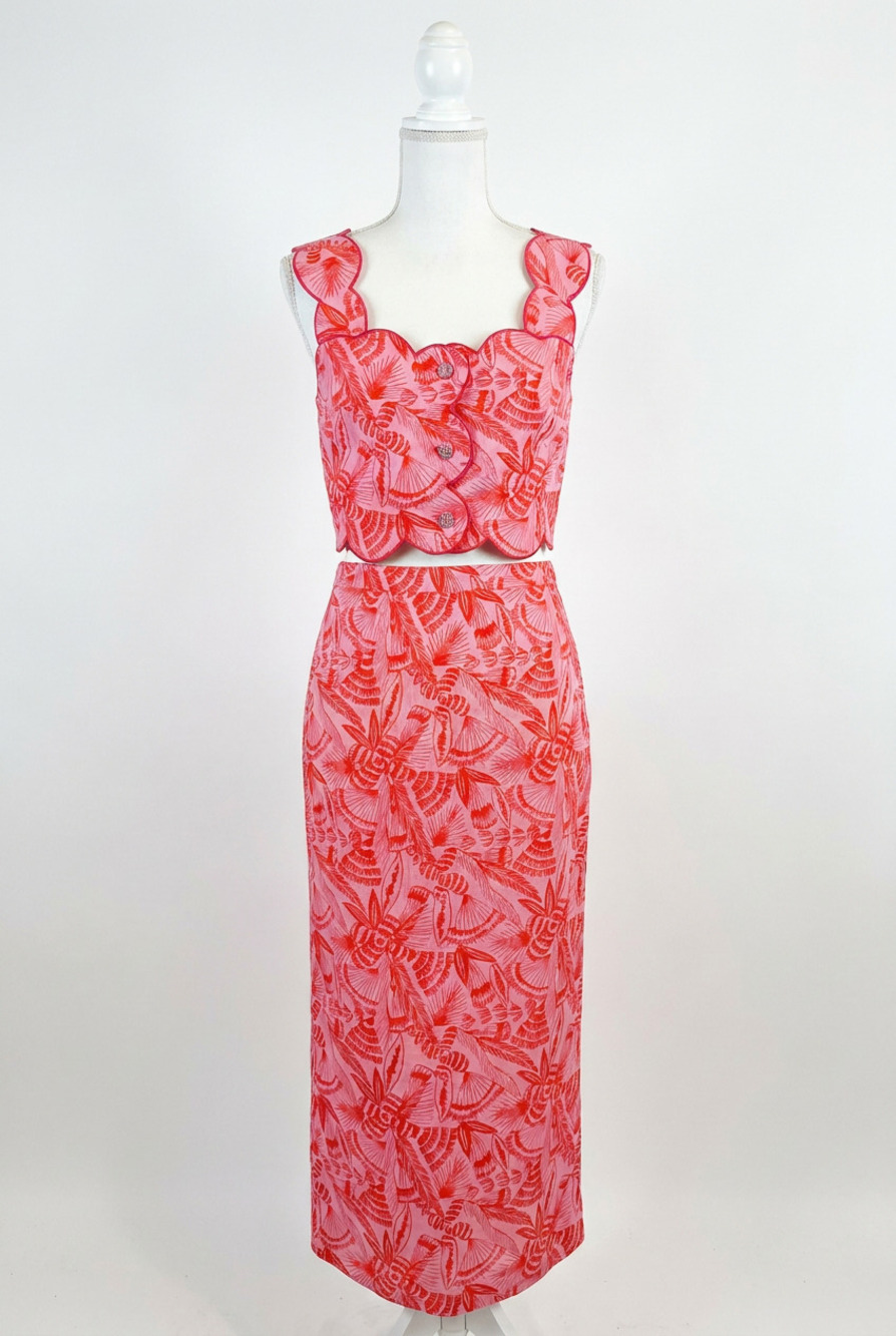 NEW KARLIE tropical linen scallop tank in pink